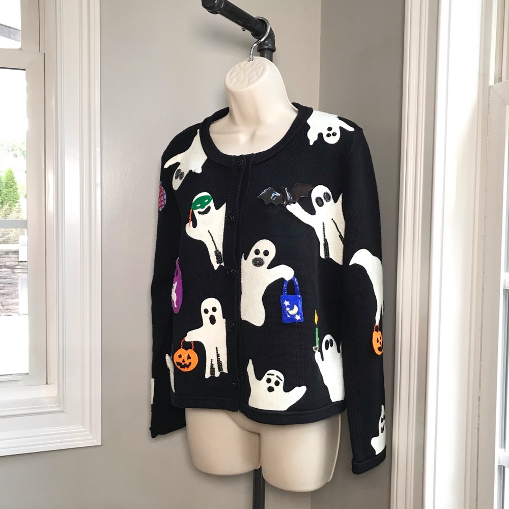 Vintage Michael Simon Halloween Ghosts Cardigan Sweater ~ Women’s Small - Picture 9 of 11